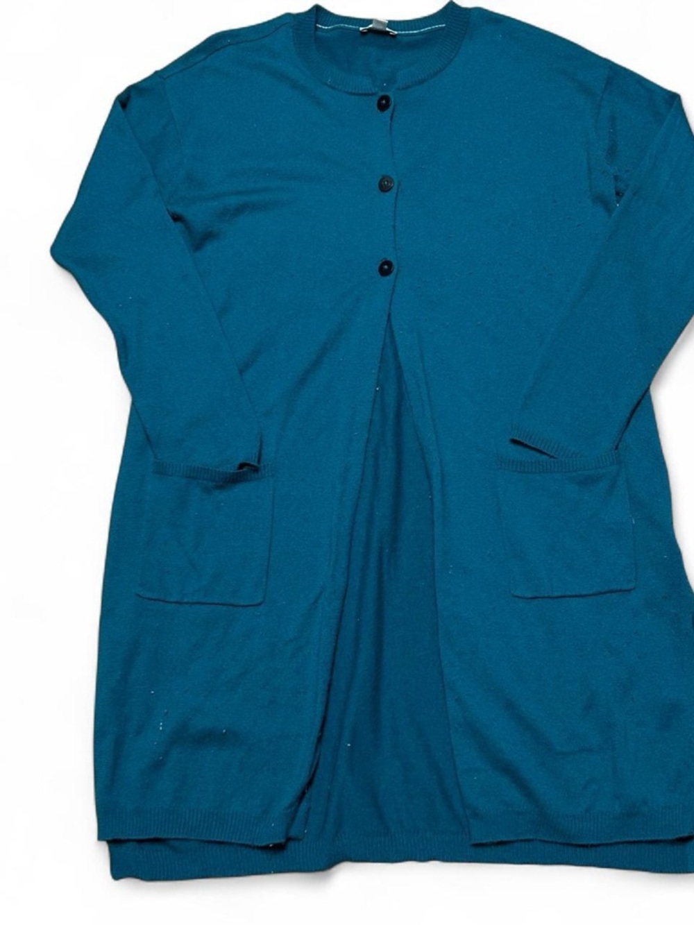 J. Jill Teal Button-Front Crewneck Cardigan